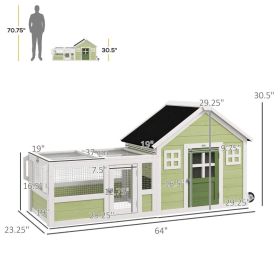 64 Inch Rabbit Hutch With Asphalt Roof, Handle, Wheels, Multicolo (Option: White Beige Green Black)