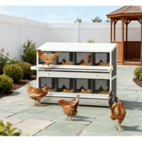 Chicken Nesting Box, 8 Compartment Wood Laying Boxes For Chicken Coop (Option: Grey White)
